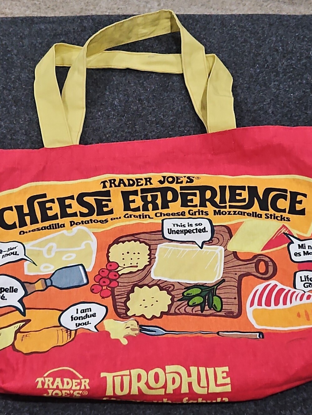 Trader Joe's Tote Bag Womens Large Red Canvas Cheese Graphic Reusable Grocery